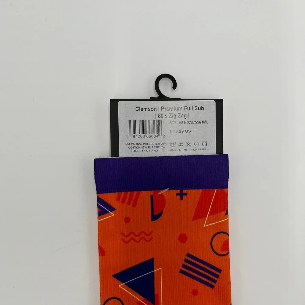 Strideline Clemson Tigers NCAA Crew Socks Zig Zag Premium Full‎ Sub Orange L/XL